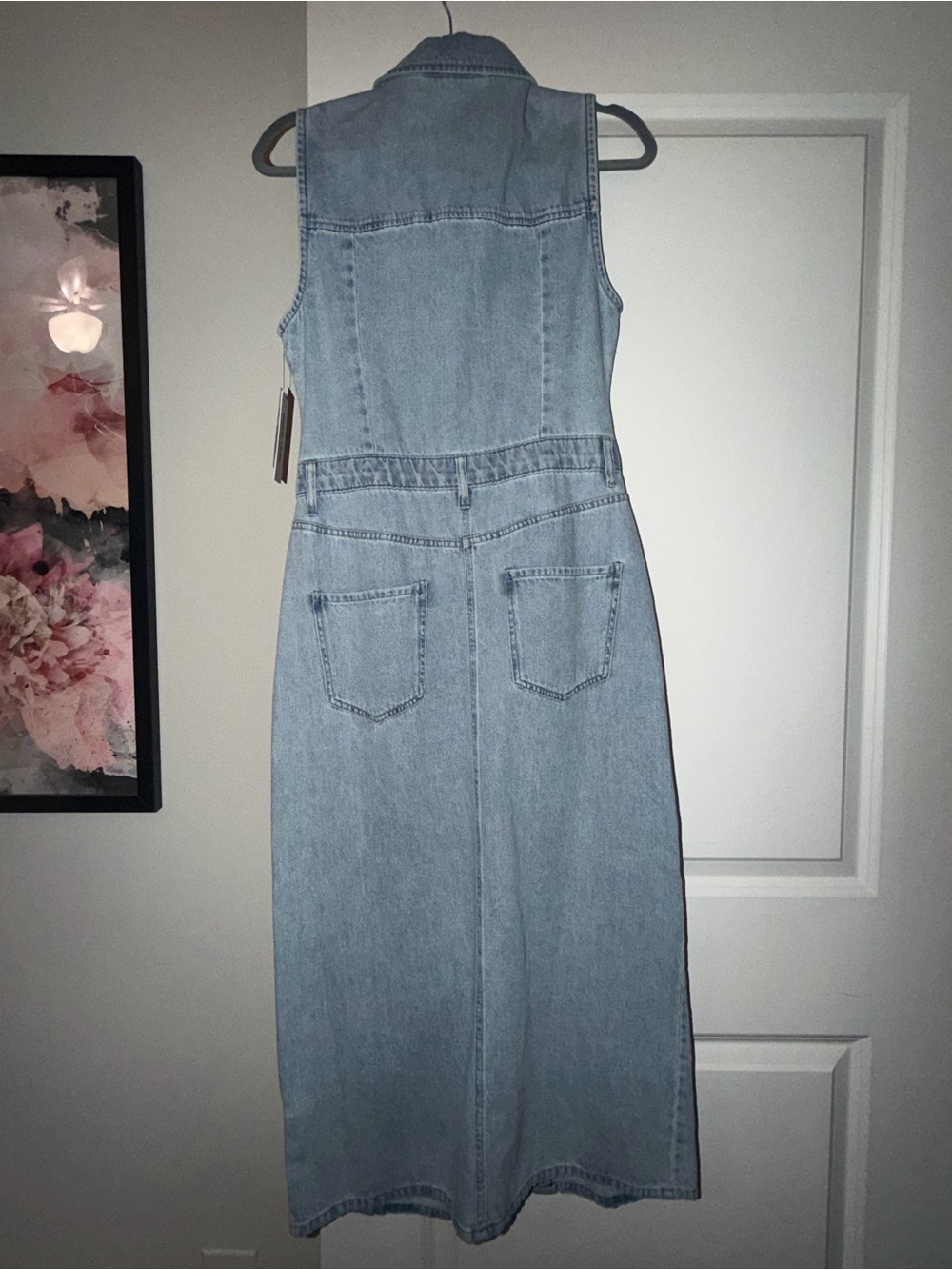 DKNY Denim Light Blue Button Front Sleeveless Midi Dress, Size Small - Picture 6 of 8